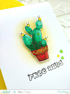 Cactus card, Craftangles stuck on you, Craftangles stamps, water colouring, Copic markers, Polychromos, Cute cards, CAS card, Quillish