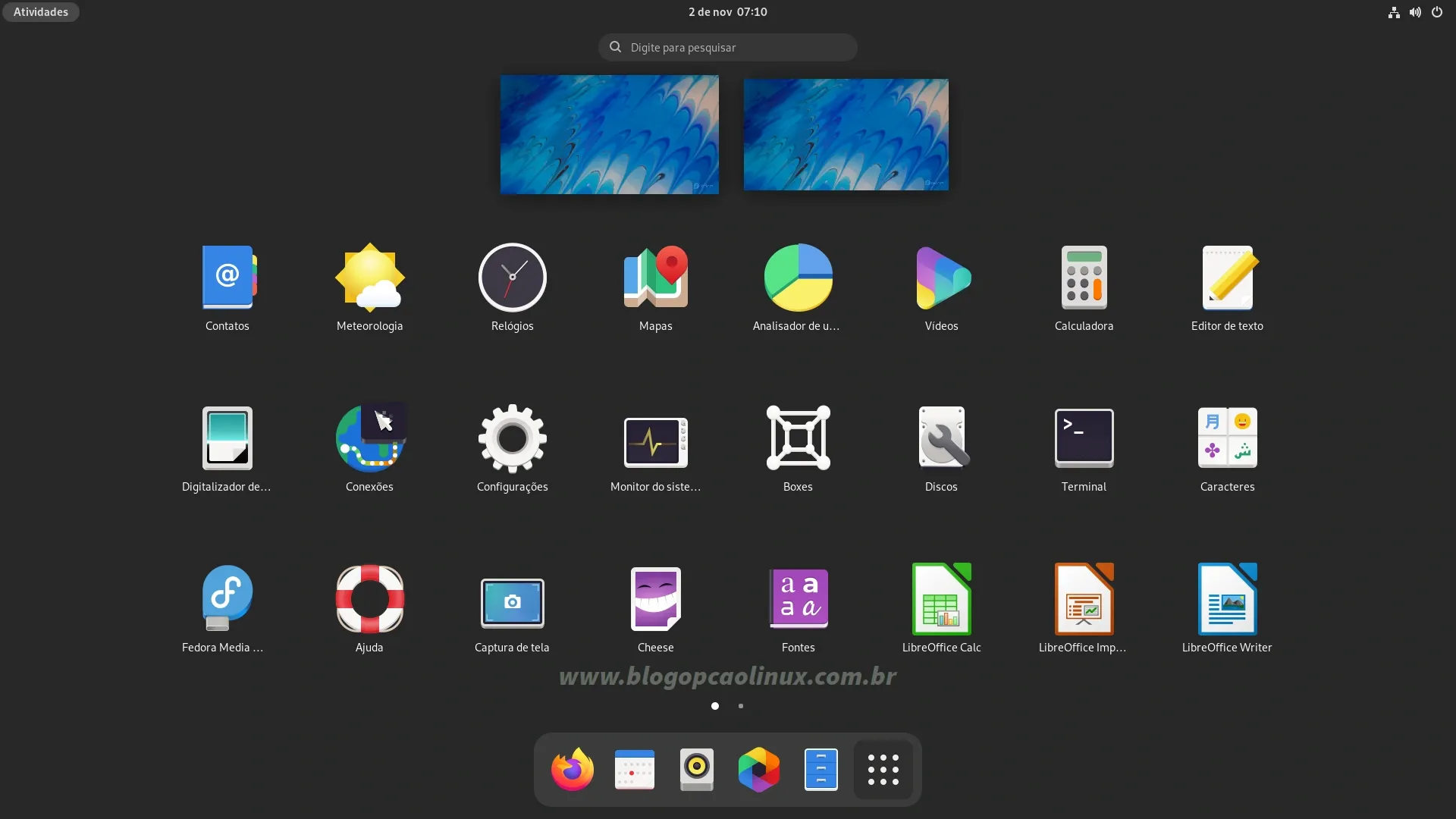 Captura de tela do Fedora 35 Workstation com desktop GNOME 41