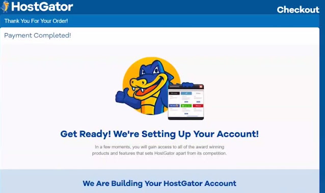 Thank you message after purchasing HostGator web hosting