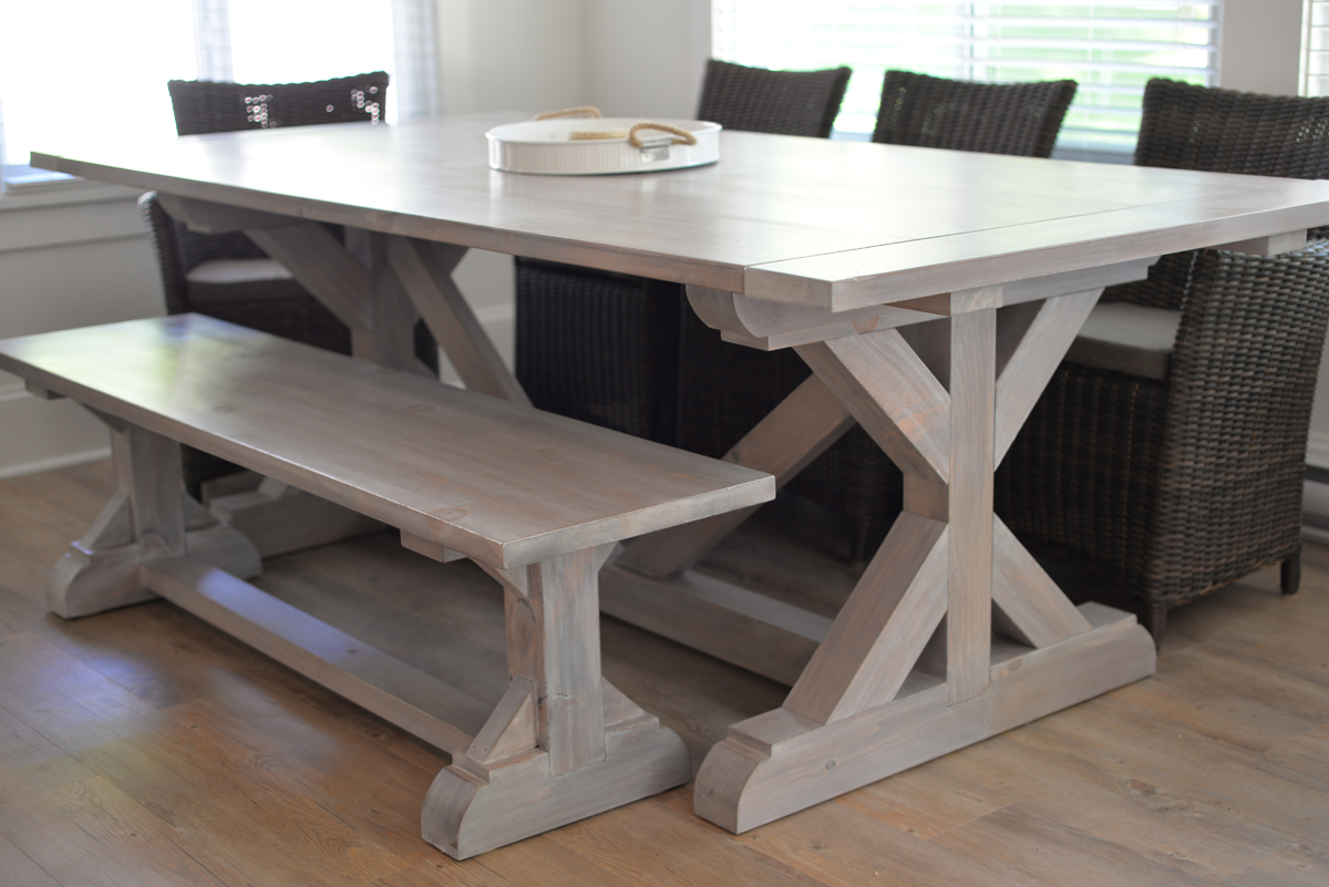 Ramblingrenovators.ca | custom handmade rustic x-base farmhouse table with beachy stain finish 