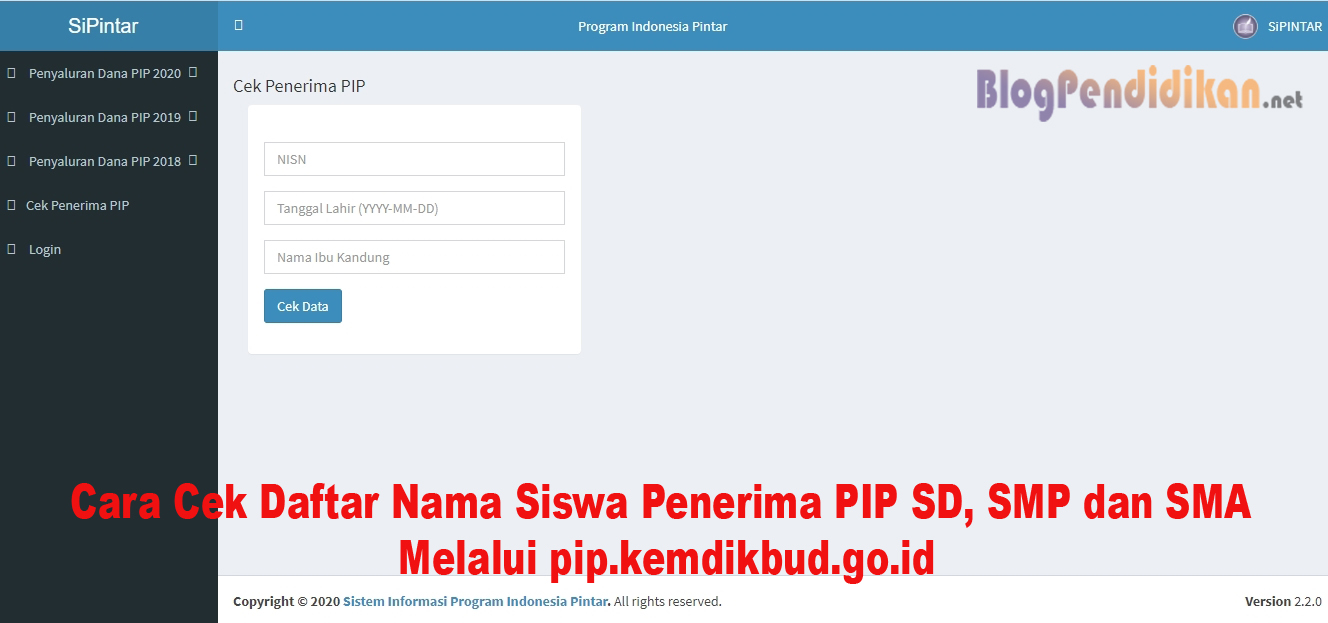 Cara Cek Daftar Nama Siswa Penerima PIP SD, SMP dan SMA Melalui pip
