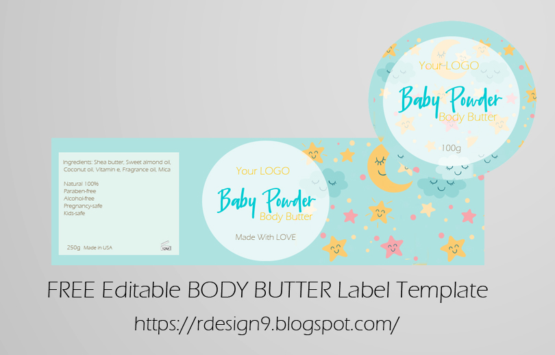 FREE Editable BODY BUTTER Label Template, customized ,Skin Care label