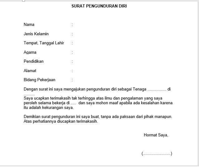 Contoh Surat Pengunduran Diri Tenaga Kontrak Mediasiana