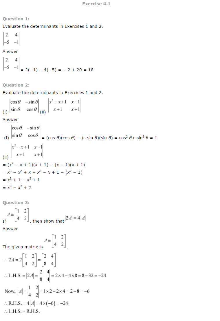 Class 12th Maths Chapter 4 Determinants