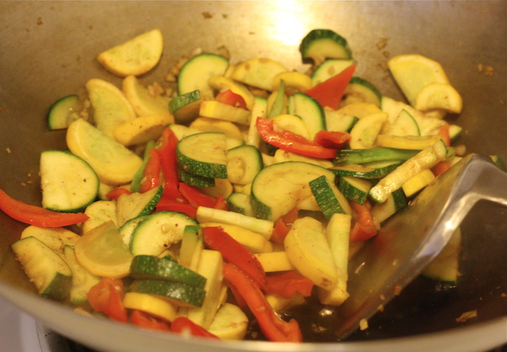 Stir frying summer squash