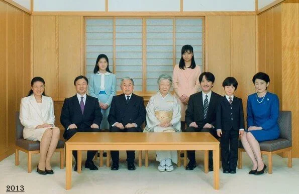 Emperor Naruhito, Empress Masako, Princess Aiko, Princess Mako, Princess Kako, Prince Akishino, Crown Princess Kiko, Former Emperor and Empress