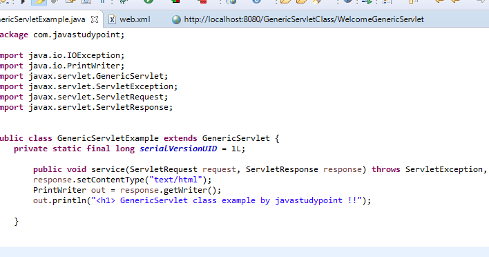 GenericServlet class in Servlet with Example - Javastudypoint