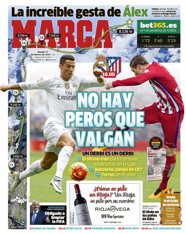 Real Madrid-Atlético, Marca: "No hay peros que valga"