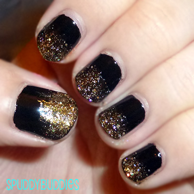 Spud Nails: Black and gold glitter gradient nails