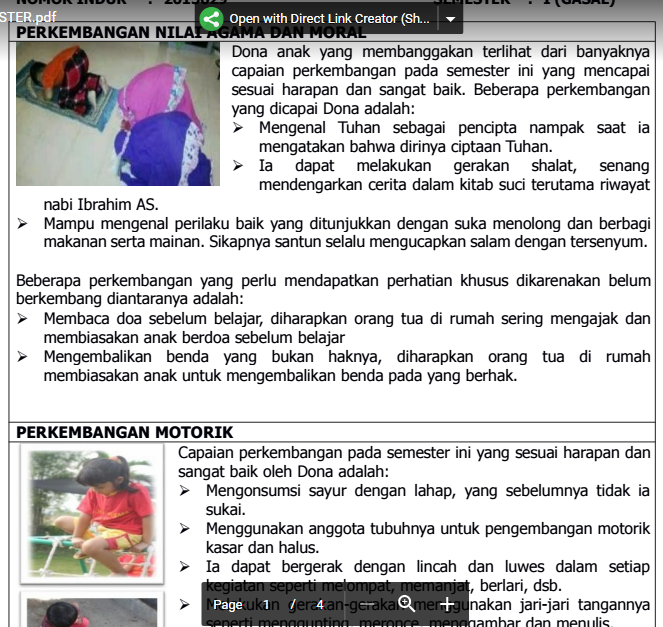 Contoh Dokumen Pencapaian Perkembangan Anak PAUD/TK