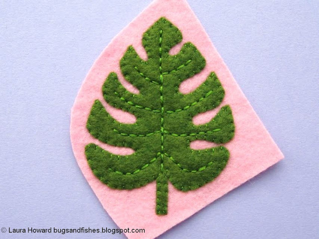 Felt Monstera Leaf Brooch Tutorial: embroider the leaf