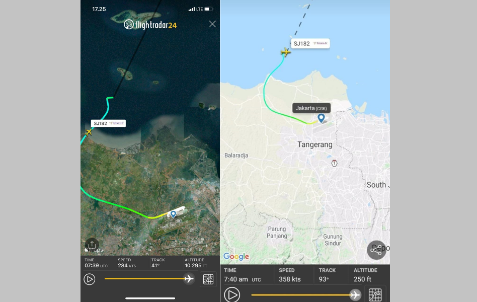 Pesawat Sriwijaya Air SJ-182 Tujuan Jakarta - Pontianak Dilaporkan Hilang Kontak