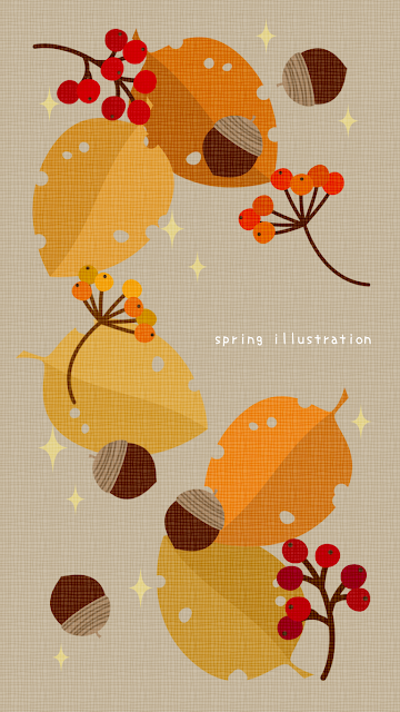紅葉と木の実 Spring Illustration