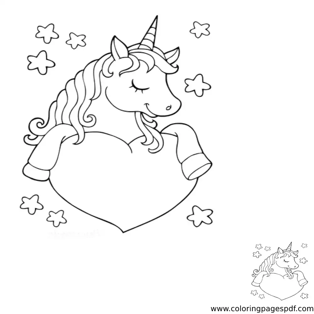 Coloring Page Of A Small Unicorn With Heart