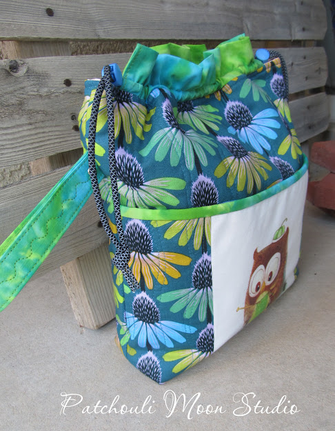 Patchouli Moon Studio~ Large Drawstring Project Knitting Bag in Echinacea Fabric