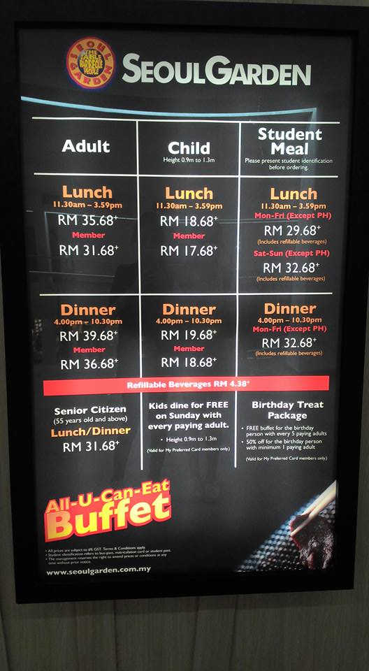 SEOUL GARDEN Restaurant Price List - Miri Food Sharing