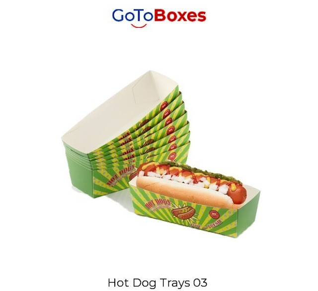 Get amazing hot dog boxes in eloquent designs. Free print support is provided to all the brands for astonishing prints. Modestly priced packaging is made from organic material at GoToBoxes.