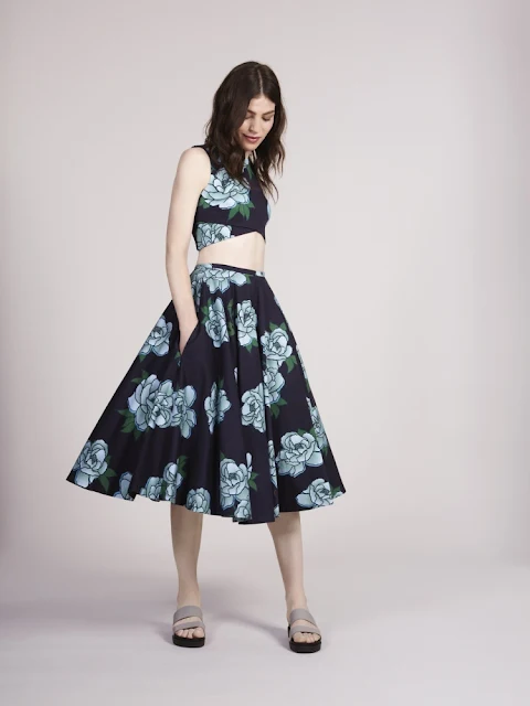 Red Herring Navy Floral Crop top and Skirt - chic co ords - high street Debenhams fashion