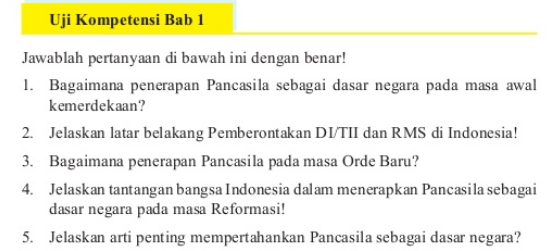 Jawaban Buku Pkn Kelas 9 Uji Kompetensi Bab 1 Hal 29 30 Bagaimana Penerapan Pancasila Nesajamath