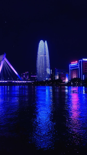 Wallpaper of night city, bridge, buildings, without sea