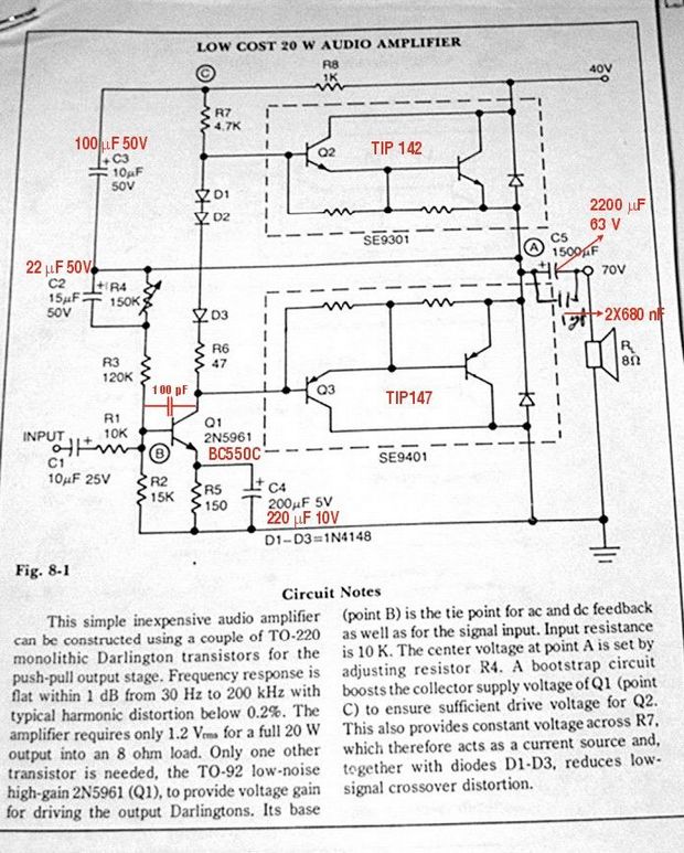 Eletrônica MNPaulino: Circuito esquema amplificador com TIP142 e TIP147