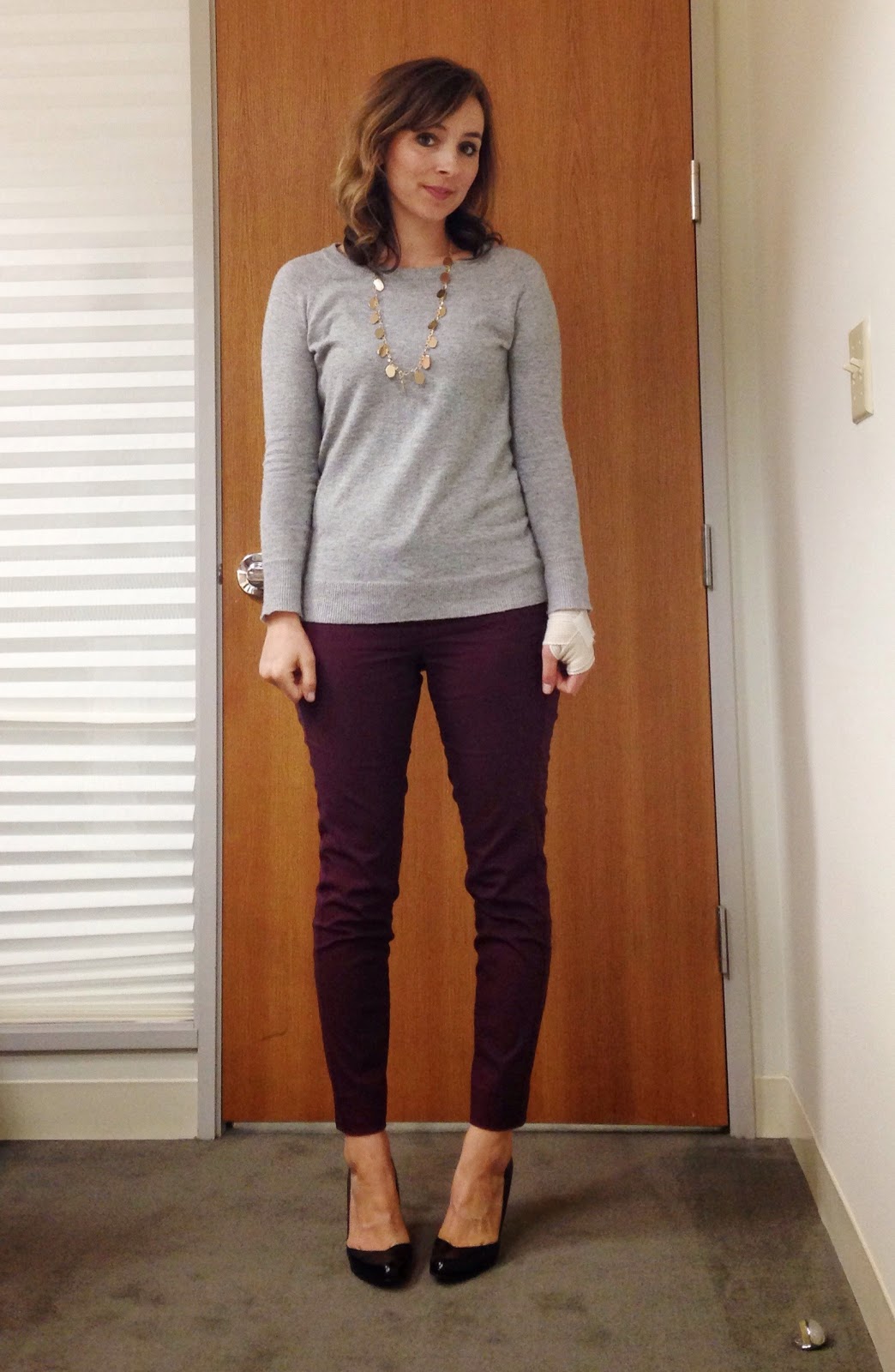 Nine-Thirty to Five: Maroon Pants and a Bandage