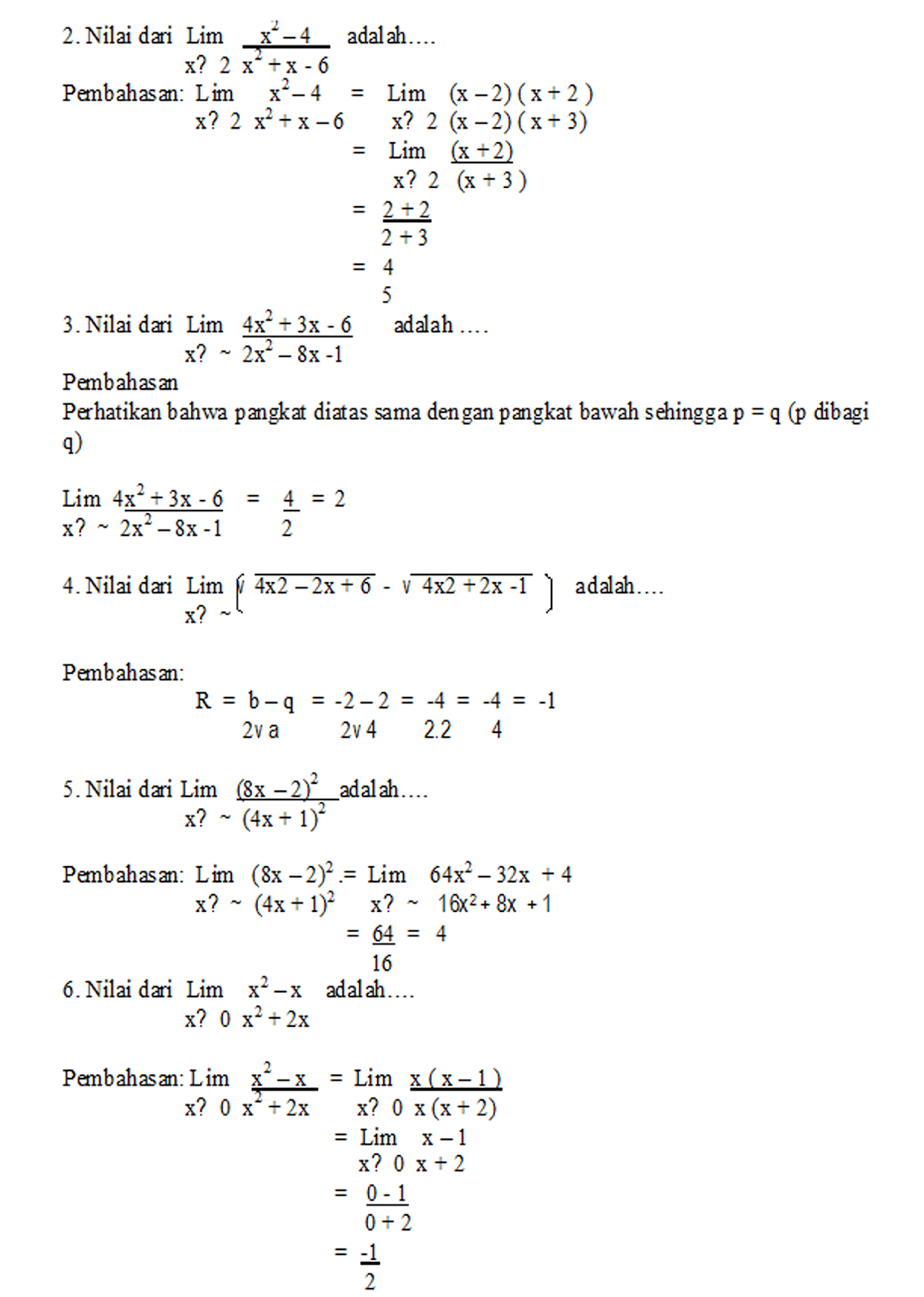 14+ Contoh Soal Dan Pembahasan Limit Fungsi Trigonometri