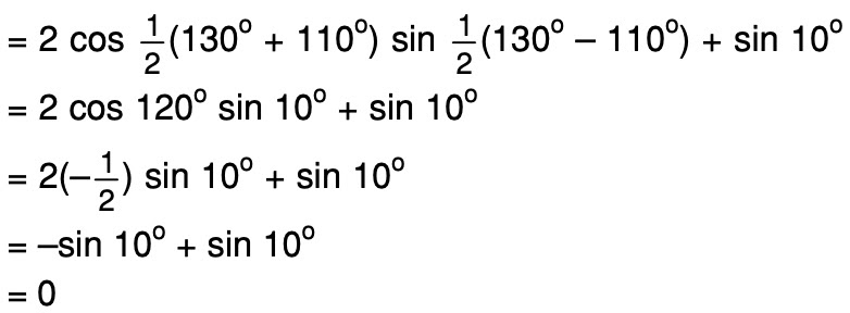 sin 130° - sin 110° + sin 10° - Mas Dayat