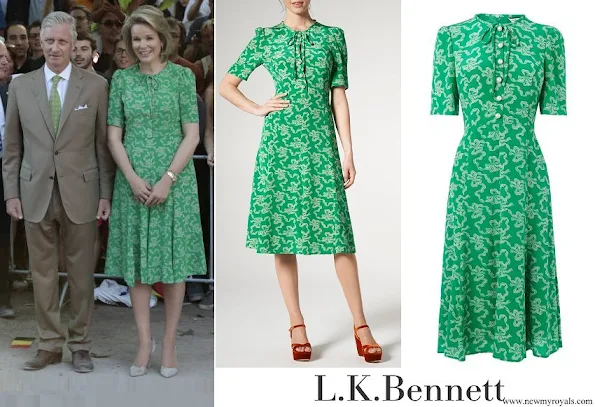 Queen Mathilde wore LK Bennett Montana Green Silk Dress