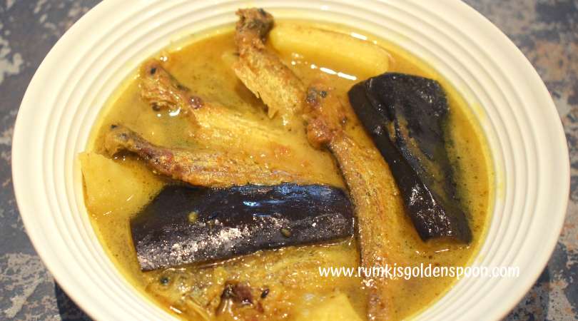 Indian Cuisine, Bengali Recipe, Fish Recipe, Kajoli / Bashpata Macher Aloo Begun Diye Jhol (Kajoli Fish Curry with Potato & Brinjal), Kajri, Kajli, Kajori, Maacher Jhol, Rumki's Golden Spoon