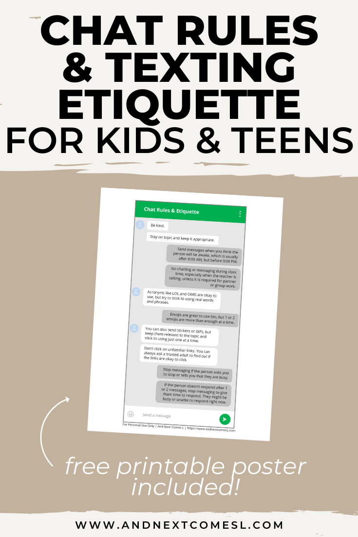 Free Printable List of Chat Rules & Texting Etiquette for Tweens & Teens