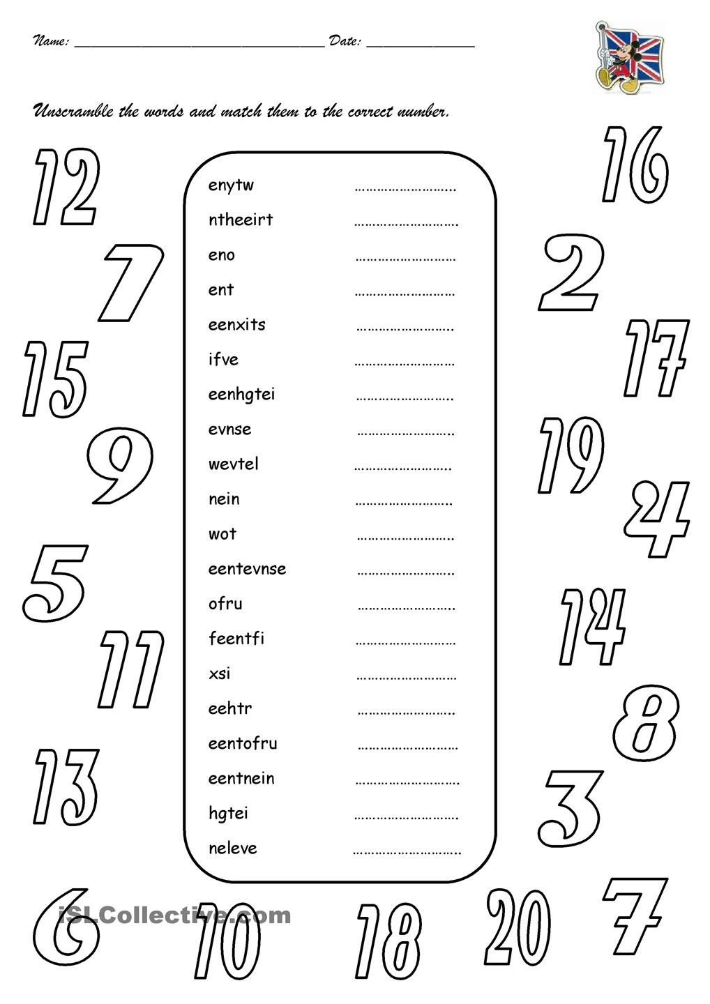 We Speak English Lh2 Exercise Numbers 1 To 20