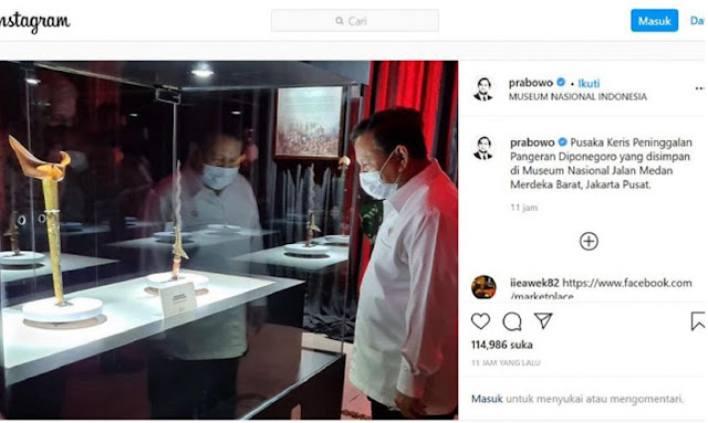 Lama Tak Timbul, Prabowo Unggah Foto dengan Keris Pangeran Diponegoro, Kode Apa?