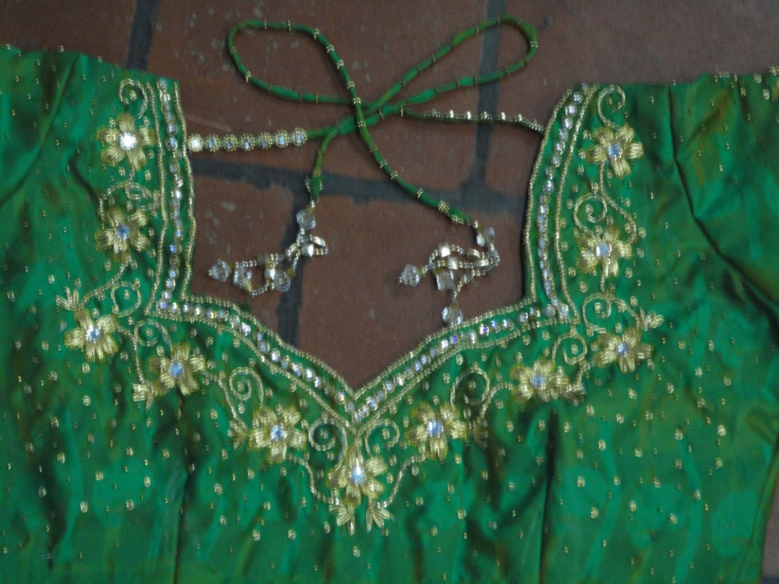 aari zardosi beads embroidery Blouse back neck