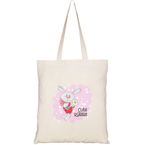 TÚI VẢI TOTE CANVAS IN HÌNH CUTE RABBIT WITH FLOWERS CARTOON STYLE HT197 – HTFASHION