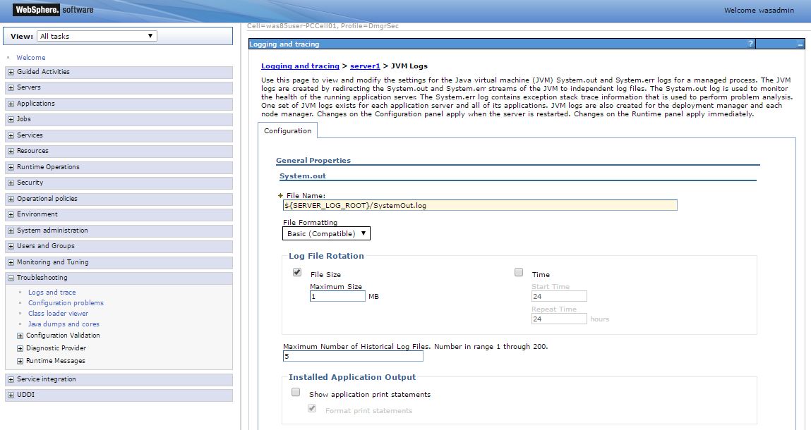 IBM Sphere Application Server Administration How to Stop SystemOut.logand SystemErr.log