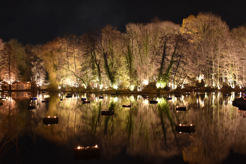 Phantastischer Mittelalterlicher Lichter Weihnachtsmarkt