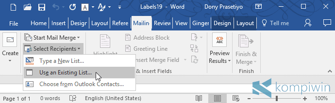 memasukkan data dari excel ke microsoft word