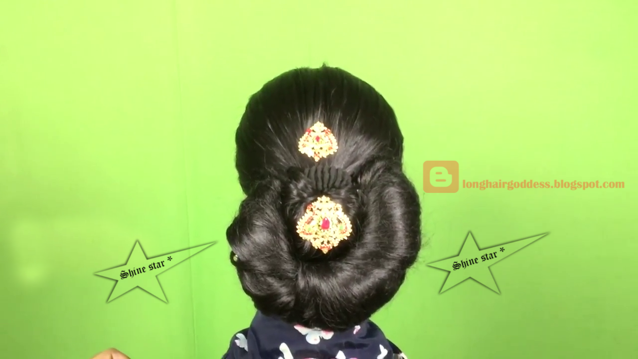 Long Hair Goddess shine star U shape roll bun hairstyle...
