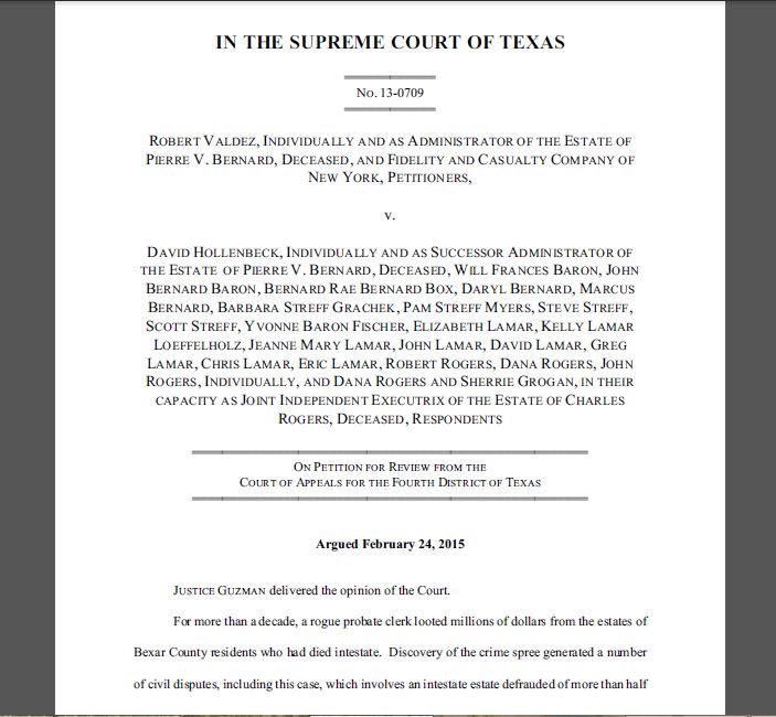 COA.TX Valdez v Hollenbeck (Tex 2015) SoL for Bill of Review in