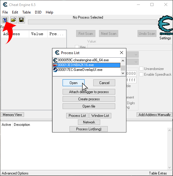 Open A Process - Cheat Engine