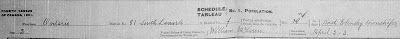 1901 census of Canada, Ontario, district 81, sub-district f-2, p. 2, top of page; RG 31; digital images, Library and Archives Canada, Library and Archives Canada (www.bac-lac.gc.ca : accessed 20 Feb 2021); citing microfilm T-6478.