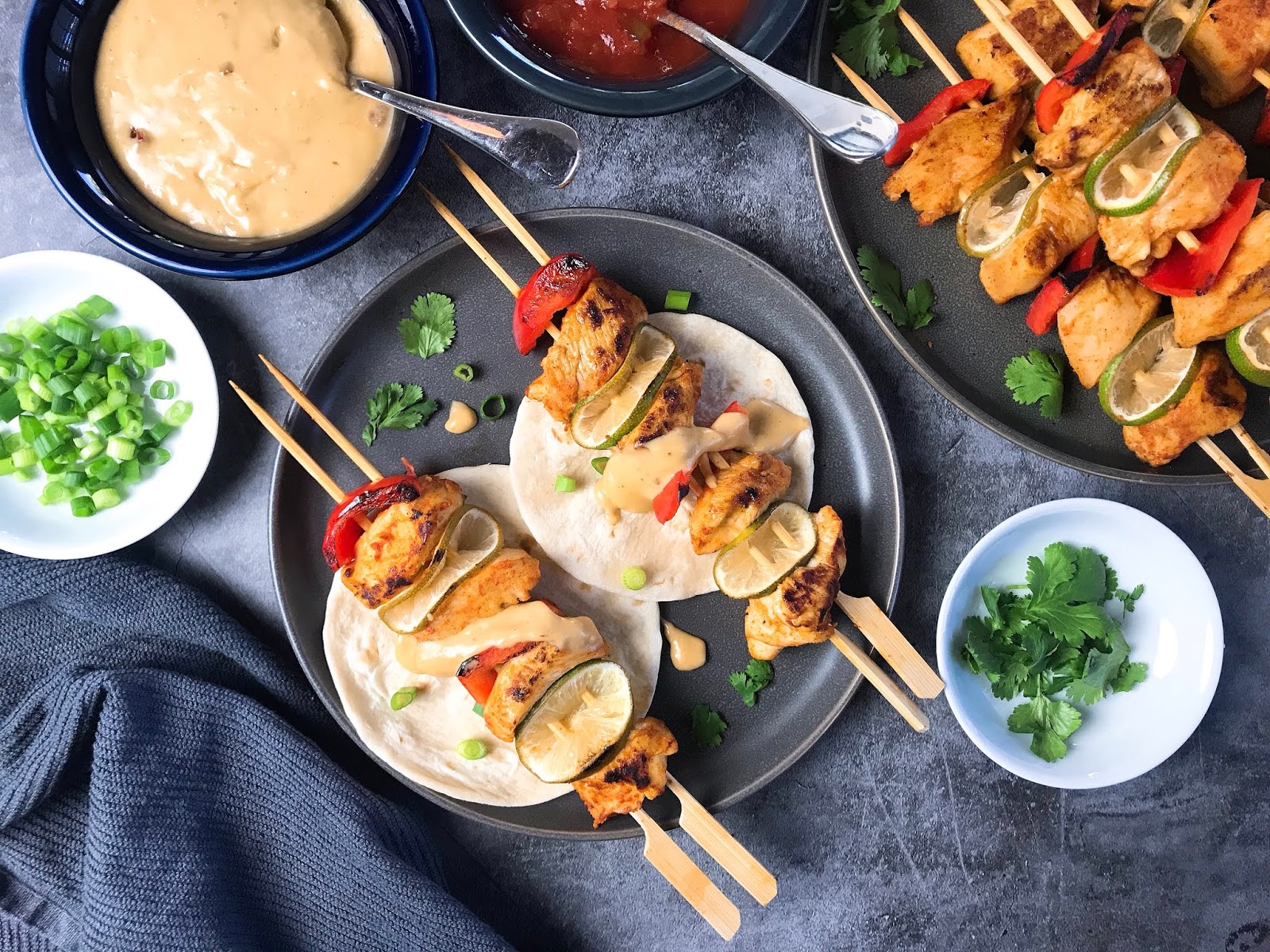 Chicken Soft Taco Kebabs with Chipotle Cheese Sauce