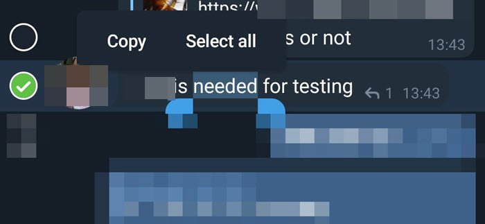 Selecteer een deel van het bericht in Telegram Message