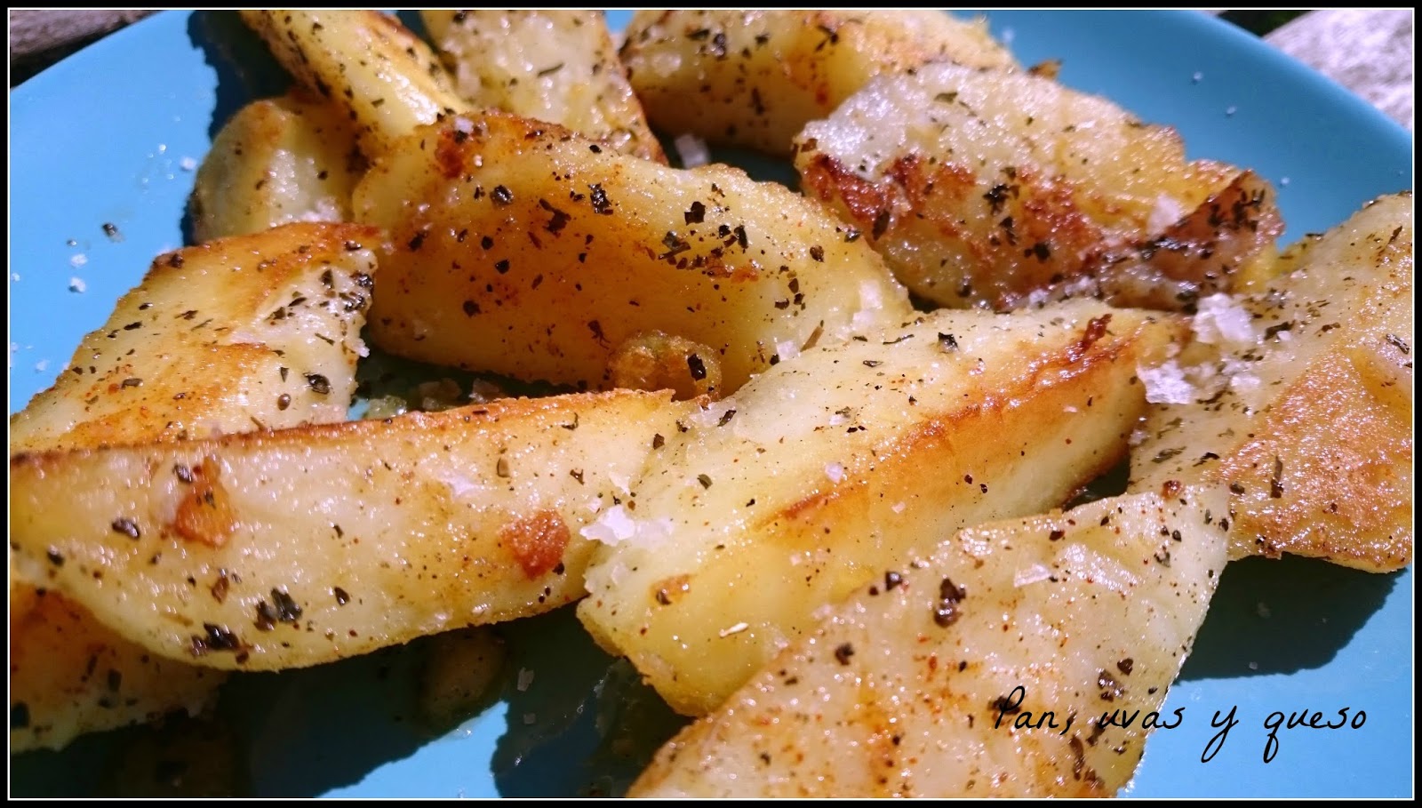 Patatas a la plancha - Pan, uvas y queso