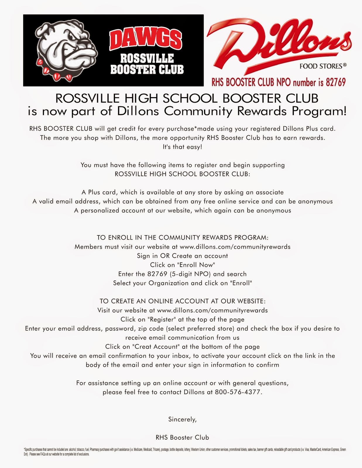 Rossville KS Alumni News Booster Club Joins Dillons Rewards