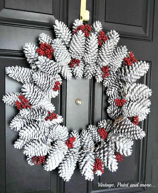 Vintage, Paint and more... making a seasonal wreath using found pine cones and faux berries