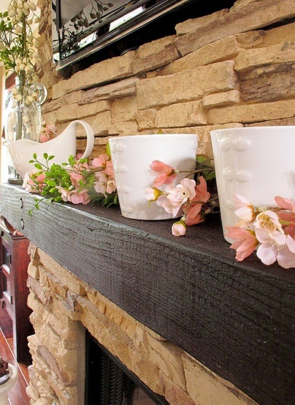 Spring decorations for the fireplace mantel