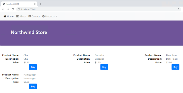 Products page in Asp.net Core