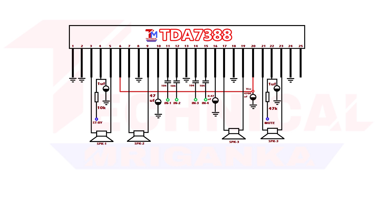 Wresetly TDA7388 Circuit IntéGré D'Amplificateur De Puissance Audio D'Amplificateur De Puissance TDA-7388 Nouveau